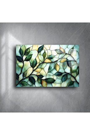 Zümrüt Yeşili Yapraklı Vitray Panel