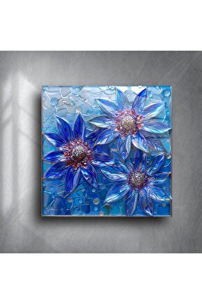 Mavi Çiçekli Vitray Cam Tablo