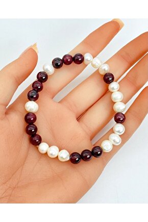 İnci - Lal Garnet Doğal Taş Bileklik 8 mm