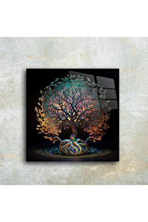 Hayat Ağacı Görseli Cam Tablo Duvar Dekoru 6
