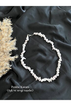 Pembe Kuvars Kırık Doğal Taş Kolye