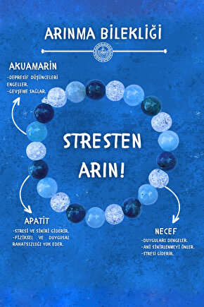 Arınma Doğal Taş Tılsım Bilekliği DÜZ 8MM 21Lİ (Akuamarin, Necef, Apatit Taşı) Chi-Zen Bileklik