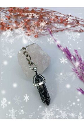 Siyah Obsidyen Gerçek Doğal Taş Anahtarlık