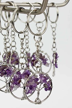 Ametist Taşı Hayat Ağacı Natural Doğaltaş Anahtarlık