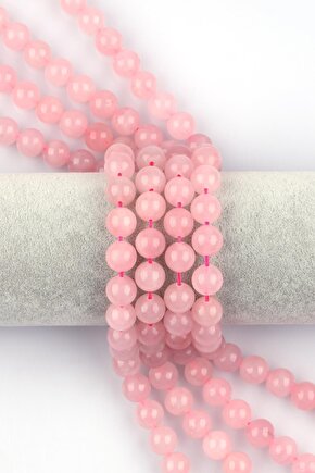 Pembe Kuvars Doğal Taş Dizi 8 mm Fasetli Küre Kesim