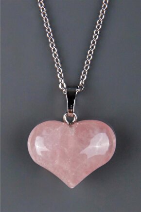 Pembe Kuvars Doğal Taş Kalp Kolye