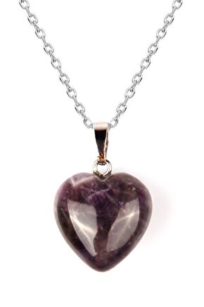 Ametist Doğal Taş Kalp Kolye