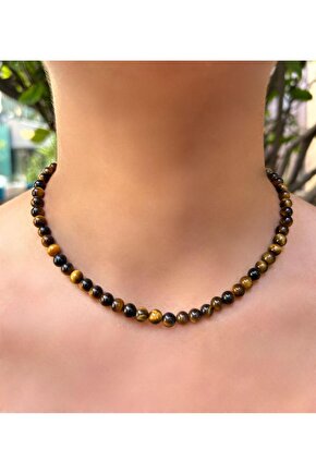 6 MM Küre Kesim Kaplan Gözü Doğal Taş Kolye