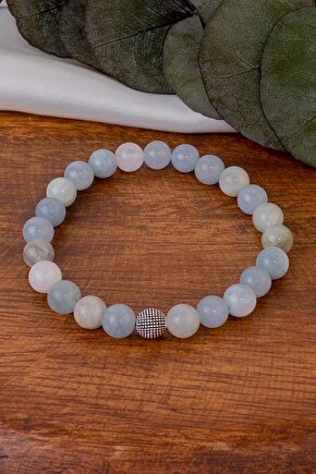 Akuamarin Doğal Taş Bileklik 8 mm Küre Kesim