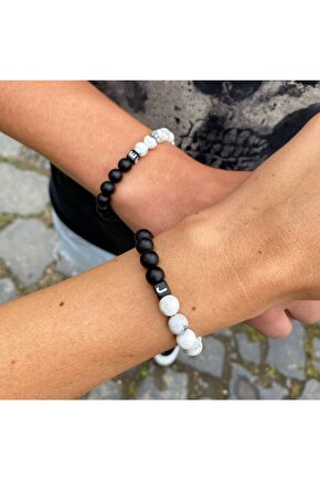 Doğaltaş Harf Çift Bilekliği  Harfli Sevgili Bilekliği  2li Doğaltaş Bileklik