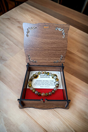 Sarı Benekli Akik Bileklik Bujiteri Bileklik Doğal Taş Erkek Kadın  Bileklik Doğal Taş Bileklik