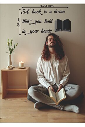 120*60 Cm A Book Is A Dream That You Hold In Your Hand Ahşap Duvar Yazısı
