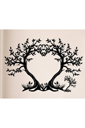 Kalp Ağaç Duvar Tablosu 75x50cm - Ahşap Dekoratif Modern Duvar Süsü Lazer Kesim