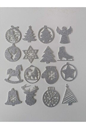 Gümüş Eva Yılbaşı Ağacı Süsü 7,5x7,5 cm 16 Lı