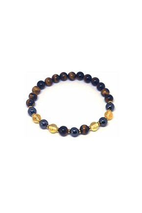 Kaplan Gözü Sitrin, Hematit Doğal Taş Bileklik 8 Mm