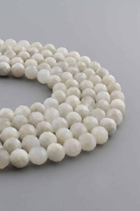 Ay Taşı Doğal Taş Parlak Beyaz Küre Kristal Kesim 8mm Dizi [AA]