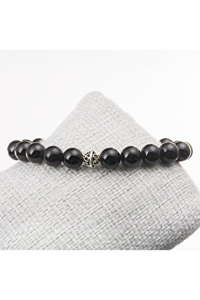 Siyah Turmalin Taşı Gümüş Bileklik-8 mm