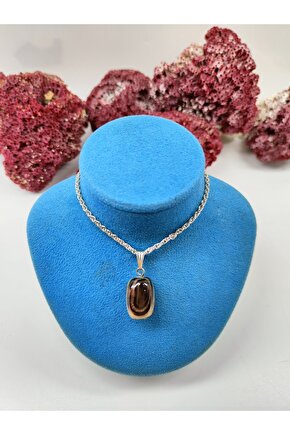 Alacalı Akik Doğal Taş Yuvarlak Kolye Ucu Sertifikalı 47 cm Zincir Dahil