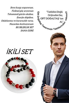 Gerçek Doğaltaş Kırmızı Akik , Lav Taşı . Hematit Koruyucu Doğaltaş Bileklik