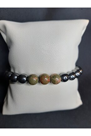 Hematit ve Unakit Taşları ile Tasarlanmış Tarz Bileklik Unisex