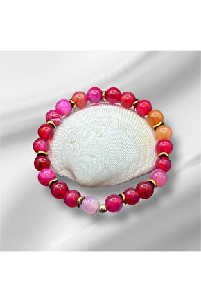 Pembe Akik Doğaltaş Bileklik