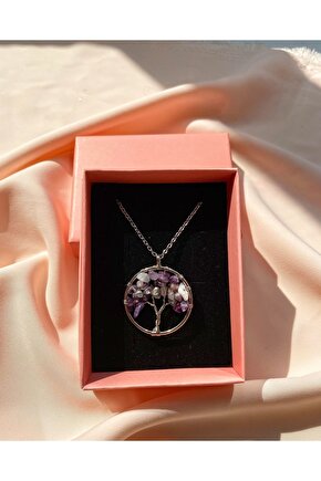 Hayat Ağacı Doğal Ametist Taşı Doğal Taş Kolye Şifalı Taş Kolye Pozitif Taş Kolye