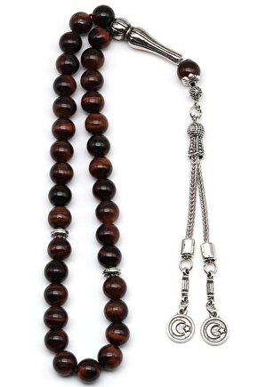 Kırmızı Kaplan Gözü Doğal Taş Tesbih 8 mm Yuvarlak Kesim