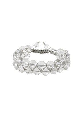 Kristal Kuvars 8mm Çift Sıra Makrome Doğal Taş Bileklik