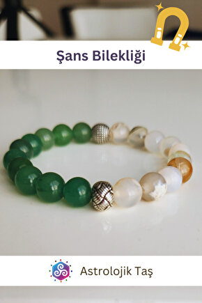 Doğal Taş Şans Bilekliği - Beyaz Akik & Aventurin Taşı