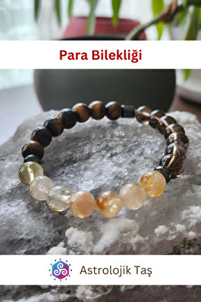 Para Bilekliği - Para Mıknatısı Çekimi - Bolluk Bereket - Sitrin, Kaplan Gözü & Dumanlı Kuvars