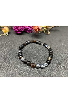 Doğal Taş Siyah Göz Akik Bileklik 6MM