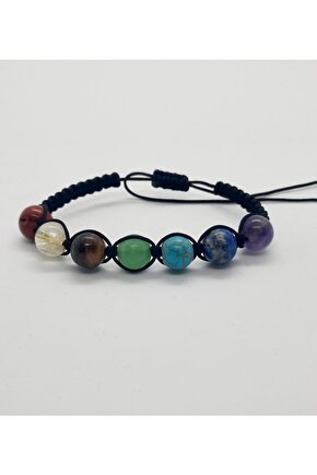 Doğal Taşlı Çakra Bileklik Ince Makrome Detaylı