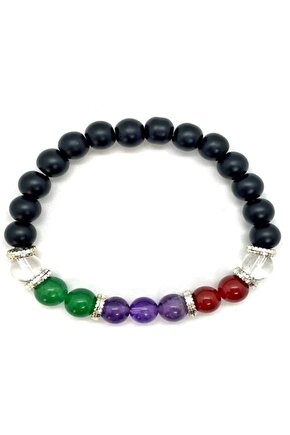 Gerçek Doğaltaş - Yengeç Burcu Bileklik - Aventurin - Kristal Kuvars - Yeşim Taşı - Akik - Bileklik