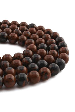 Obsidyen Doğal Taş Parlak Bordo Küre Kesim 10mm Dizi [AA]
