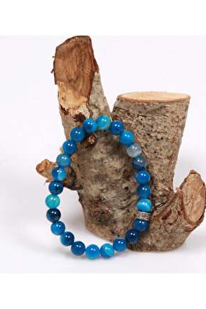 Mavi Akik Taşı Doğal Taş Bileklik 8 mm