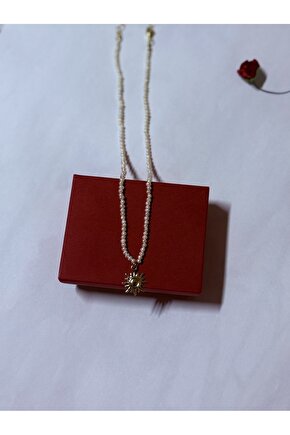 Gerçek Kum İnci Kolye Güneş Model Kolye Uçlu