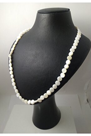 Beyaz Sedef Taşı Kolye  Doğaltaş Kolye 6 mm