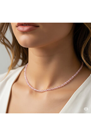 Pembe kuvars doğal taş kolye zarif ve minimalist