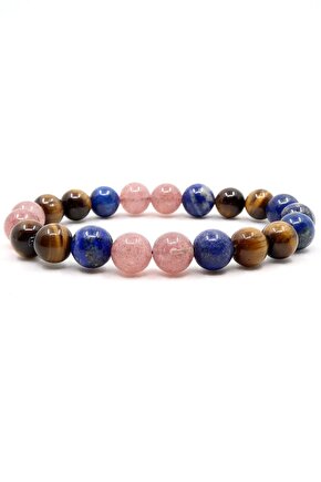 Doğal Taşlı Burç Bilekliği Boğa Burcu (kaplangözü-lapis Lazuli -çilek Kuvars)