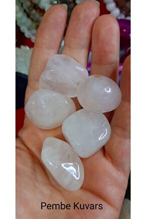 Doğal Pembe Kuvars Taşı Kütle Tamburlanmış Tımbıl