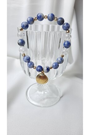 Doğal Taş Kadın Bileklik, Lapis Lazuli, Necef , Mavi Beyaz Gold