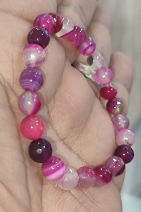 Pembe Akik Faset Kesim 8 mm Natural Doğaltaş Bileklik