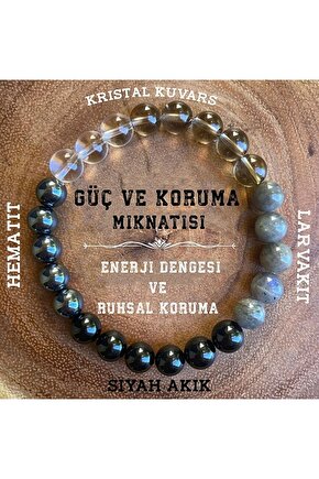 Kristal Kuvars, Hematit,, Siyah Akik Bileklik Güç Ve Cesaret