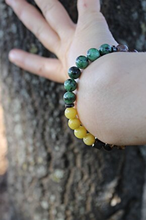 Yay Burcu Kaplan Gözü Aventurin Kan Taşı Peridot (ZEBERCET) Çeroit 8 Mm Bleklik