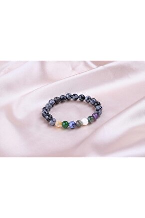 Karlı Obsidyen Çakra Bileklik (Ateş Grubu)