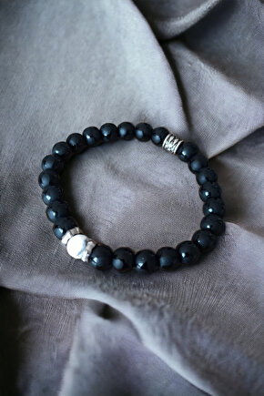 Desenli Parlak Oniks Taşı Havlit Taşı Bileklik  Doğal Taş Bileklik Doğal Taşlar