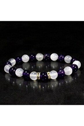 Selenit - Ametist Doğal Taş Bileklik
