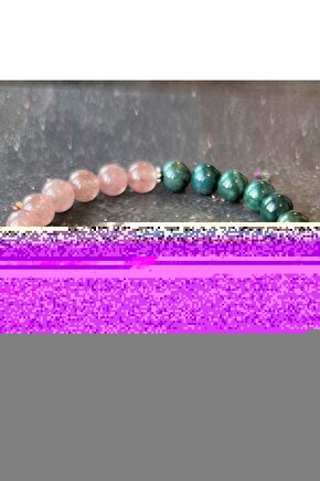 Doğaltaş Pembe Kuvars - Yosun Akik Bileklik 8mm