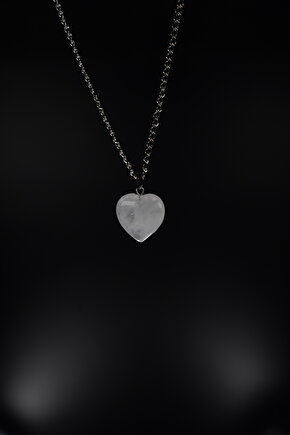 Kristal Kuvars Doğaltaş Kalp Kesim Kolye