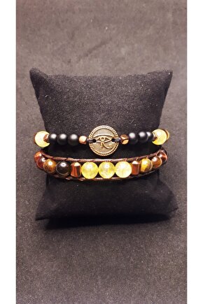 Redokstek Amun Doğal Taş Tılsım Bilekliği Oniks Kaplan Gözü Sitrin Hematit Doğal Taş Bileklik